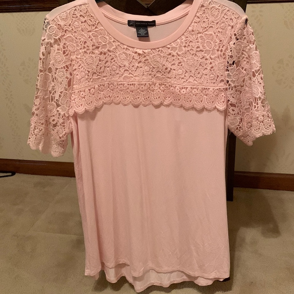 Adrianna Papell Womens Short Sleeve Crochet Lace Blouse Large